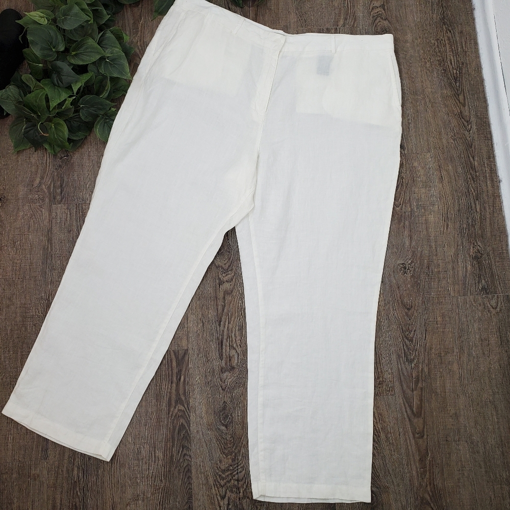 Ll Bean Pants Linen Straight Leg Minimalist Neutral Lagenlook Off White Cream